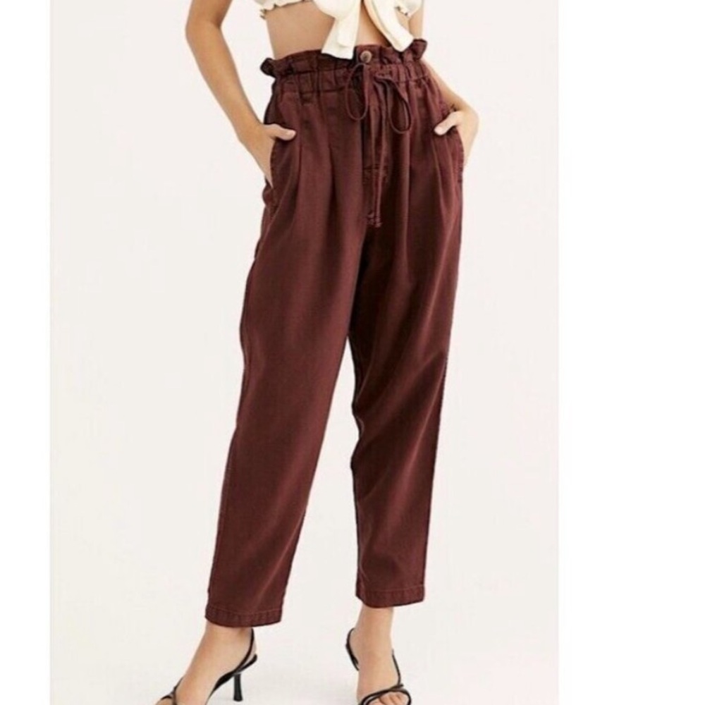 Free People Margate Pleated Button Fly Trouser Pant in Color Vina Size Small